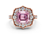 Rose gold Fancy Pink Asscher  Halo Diamond Engagement Ring with Milgrain Band and Four-Prong Setting_33