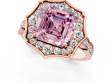 Rose gold Fancy Pink Asscher  Halo Diamond Engagement Ring with Milgrain Band and Four-Prong Setting_34