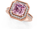 Rose gold Fancy Pink Asscher  Halo Diamond Engagement Ring with Milgrain Pave Band and Four-Prong Setting_119