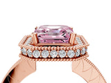 Rose gold Fancy Pink Asscher  Halo Diamond Engagement Ring with Milgrain Pave Band and Four-Prong Setting_122