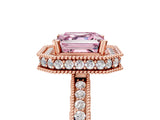 Rose gold Fancy Pink Asscher  Halo Diamond Engagement Ring with Milgrain Pave Band and Four-Prong Setting_123