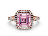 Rose gold Fancy Pink Asscher  Halo Diamond Engagement Ring with Pavé Band and Four-Prong Setting_20
