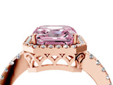 Rose gold Fancy Pink Asscher  Halo Diamond Engagement Ring with Pavé Band and Four-Prong Setting_24