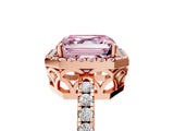 Rose gold Fancy Pink Asscher  Halo Diamond Engagement Ring with Pavé Band and Four-Prong Setting_25