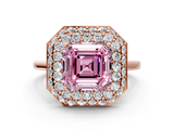 Rose gold Fancy Pink Asscher  Halo Diamond Engagement Ring with Solitaire Band and Four-Prong Setting_17