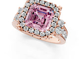 Rose gold Fancy Pink Asscher  Halo Diamond Engagement Ring with Split Shank and Four-Prong Setting 1