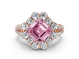 Rose gold Fancy Pink Asscher  Halo Diamond Engagement Ring with Split Shank and Prong Setting_45