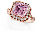 Rose gold Fancy Pink Asscher  Halo Diamond Engagement Ring with Twisted Band and Four-Prong Setting 1