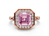 Rose gold Fancy Pink Asscher  Halo Diamond Engagement Ring with Twisted Band and Four-Prong Setting