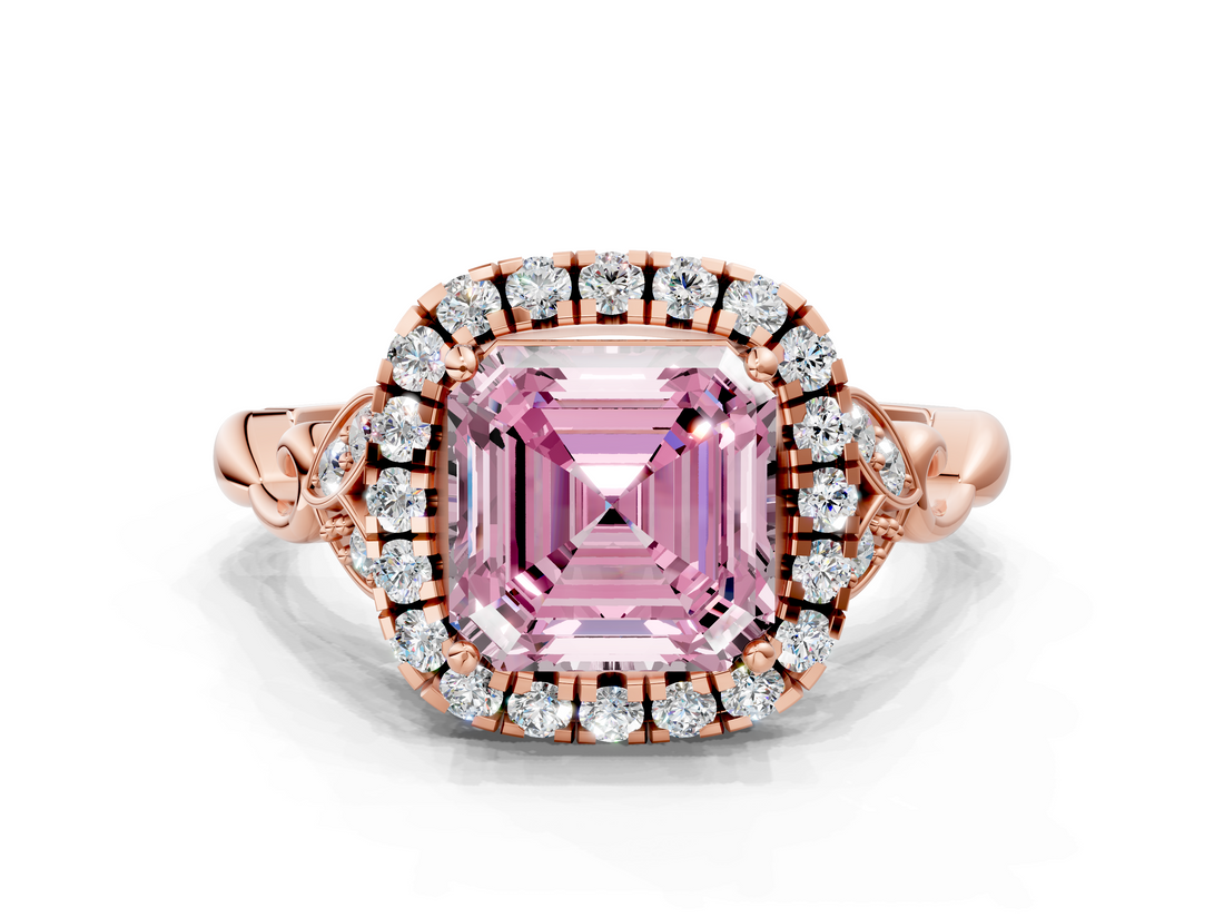 Rose gold Fancy Pink Asscher  Halo Diamond Engagement Ring with Vintage-Inspired Band and Four-Prong Setting_3