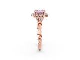 Rose gold Fancy Pink Asscher  Halo Diamond Engagement Ring with Vintage-Inspired Band and Four-Prong Setting_5