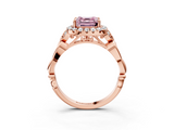 Rose gold Fancy Pink Asscher  Halo Diamond Engagement Ring with Vintage-Inspired Band and Four-Prong Setting_6