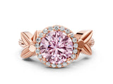 Rose gold Fancy Pink Asscher  Halo Diamond Floral Band with Four-Prong Setting_36