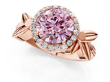 Rose gold Fancy Pink Asscher  Halo Diamond Floral Band with Four-Prong Setting_37