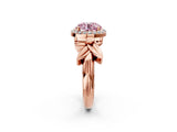 Rose gold Fancy Pink Asscher  Halo Diamond Floral Band with Four-Prong Setting_38