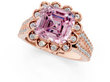 Rose gold Fancy Pink Asscher  Halo Diamond Floral Split Shank Engagement Ring 1