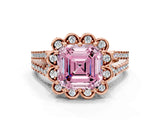 Rose gold Fancy Pink Asscher  Halo Diamond Floral Split Shank Engagement Ring