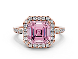 Rose gold Fancy Pink Asscher  Halo Diamond Pavé Band Ring with Prong Setting