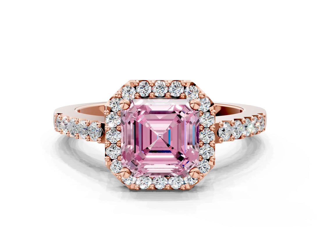Rose gold Fancy Pink Asscher  Halo Diamond Pavé Solitaire Ring_65