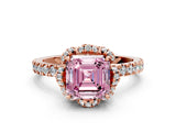 Rose gold Fancy Pink Asscher  Halo Diamond Pave Band Ring with Four-Prong Setting_15
