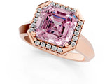 Rose gold Fancy Pink Asscher  Halo Diamond Ring with Cathedral Band and Four-Prong Setting_48
