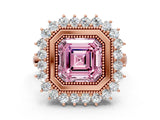 Rose gold Fancy Pink Asscher  Halo Diamond Ring with Milgrain Edge and Round Prong Setting_78