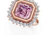Rose gold Fancy Pink Asscher  Halo Diamond Ring with Milgrain Edge and Round Prong Setting_79