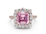 Rose gold Fancy Pink Asscher  Halo Diamond Ring with Pavé Band and Prong Setting_18