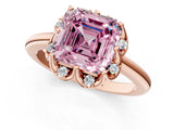 Rose gold Fancy Pink Asscher  Halo Diamond Ring with Round Cluster Setting, Solitaire Band, and Four-Prong Setting_30