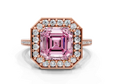Rose gold Fancy Pink Asscher  Halo Diamond Ring with Split Shank and Four-Prong Setting