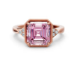 Rose gold Fancy Pink Asscher  Halo Diamond Ring with Tapered Band and Four-Prong Setting_3