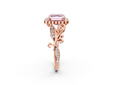 Rose gold Fancy Pink Asscher  Halo Diamond Ring with Vintage Split Shank and Four-Prong Setting_18