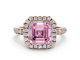 Rose gold Fancy Pink Asscher  Halo Diamond Solitaire with Pavé Band and Four-Prong Setting_70