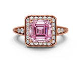 Rose gold Fancy Pink Asscher  Halo Diamond Split Shank Ring with Milgrain Detail_30