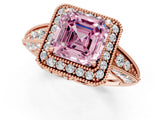 Rose gold Fancy Pink Asscher  Halo Diamond Split Shank Ring with Milgrain Detail_31