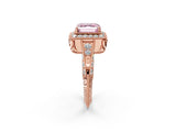 Rose gold Fancy Pink Asscher  Halo Diamond Split Shank Ring with Milgrain Detail_32