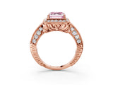 Rose gold Fancy Pink Asscher  Halo Diamond Split Shank Ring with Milgrain Detail_33