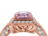 Rose gold Fancy Pink Asscher  Halo Diamond Split Shank Ring with Milgrain Detail_34