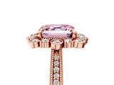 Rose gold Fancy Pink Asscher  Halo Milgrain Pave Diamond Ring with Four-Prong Setting 1