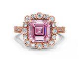 Rose gold Fancy Pink Asscher  Halo Milgrain Pave Diamond Ring with Four-Prong Setting 2