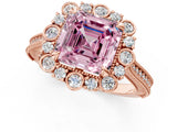 Rose gold Fancy Pink Asscher  Halo Milgrain Pave Diamond Ring with Four-Prong Setting 3