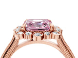 Rose gold Fancy Pink Asscher  Halo Milgrain Pave Diamond Ring with Four-Prong Setting