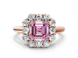 Rose gold Fancy Pink Asscher  Halo Milgrain Solitaire with Bezel Set Side Stones and Pave Band_32