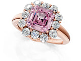 Rose gold Fancy Pink Asscher  Halo Milgrain Solitaire with Bezel Set Side Stones and Pave Band_33