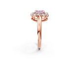Rose gold Fancy Pink Asscher  Halo Milgrain Solitaire with Bezel Set Side Stones and Pave Band_34