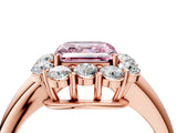 Rose gold Fancy Pink Asscher  Halo Milgrain Solitaire with Bezel Set Side Stones and Pave Band_36
