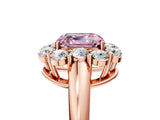 Rose gold Fancy Pink Asscher  Halo Milgrain Solitaire with Bezel Set Side Stones and Pave Band_37