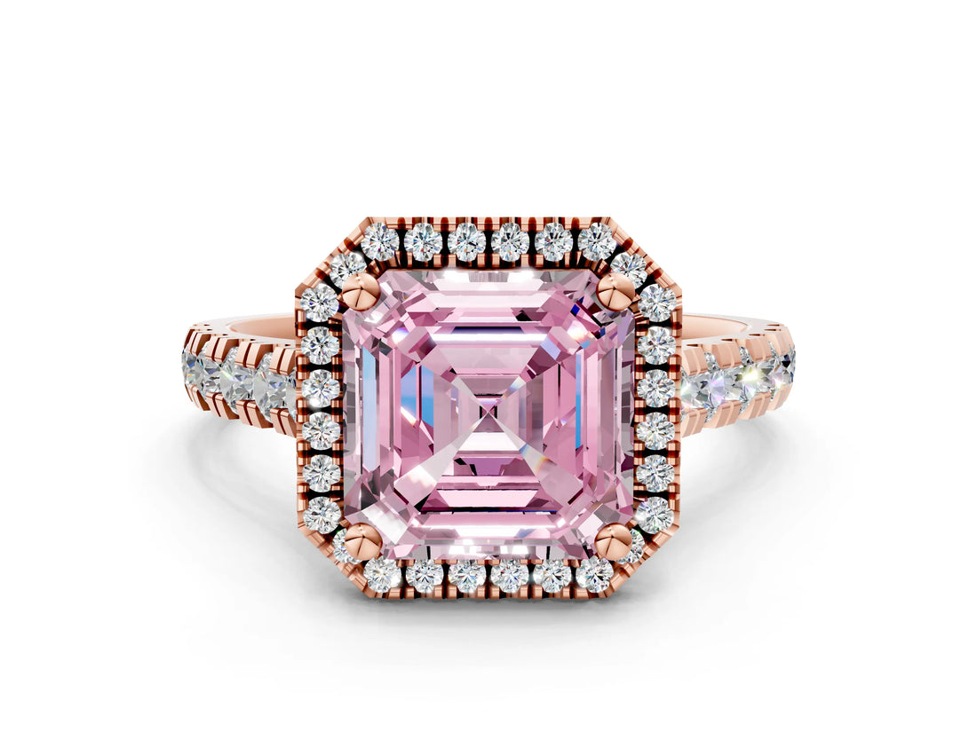 Rose gold Fancy Pink Asscher  Halo Pavé Diamond Engagement Ring with Four-Prong Setting_26