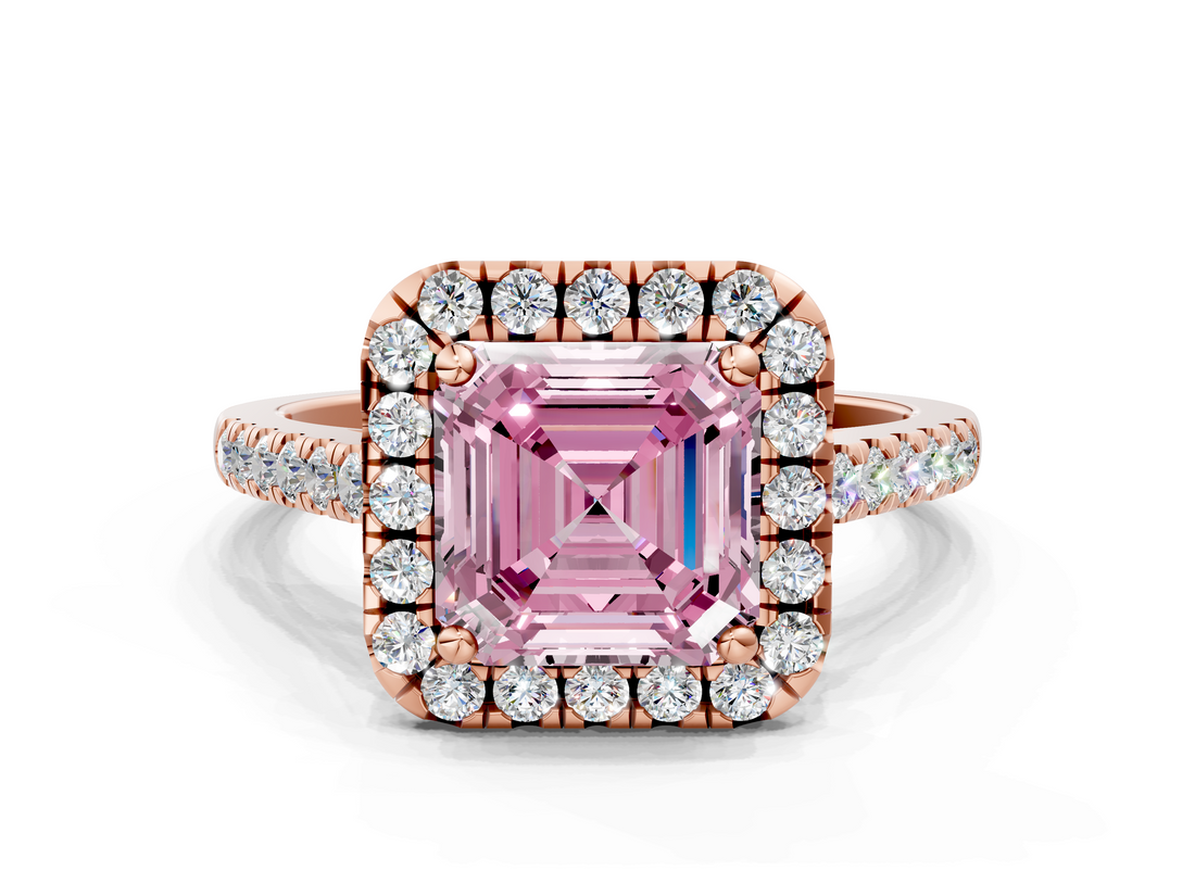 Rose gold Fancy Pink Asscher  Halo Pavé Diamond Engagement Ring with Four-Prong Setting_3