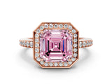 Rose gold Fancy Pink Asscher  Halo Pave Band Solitaire Ring with Prong Setting_47